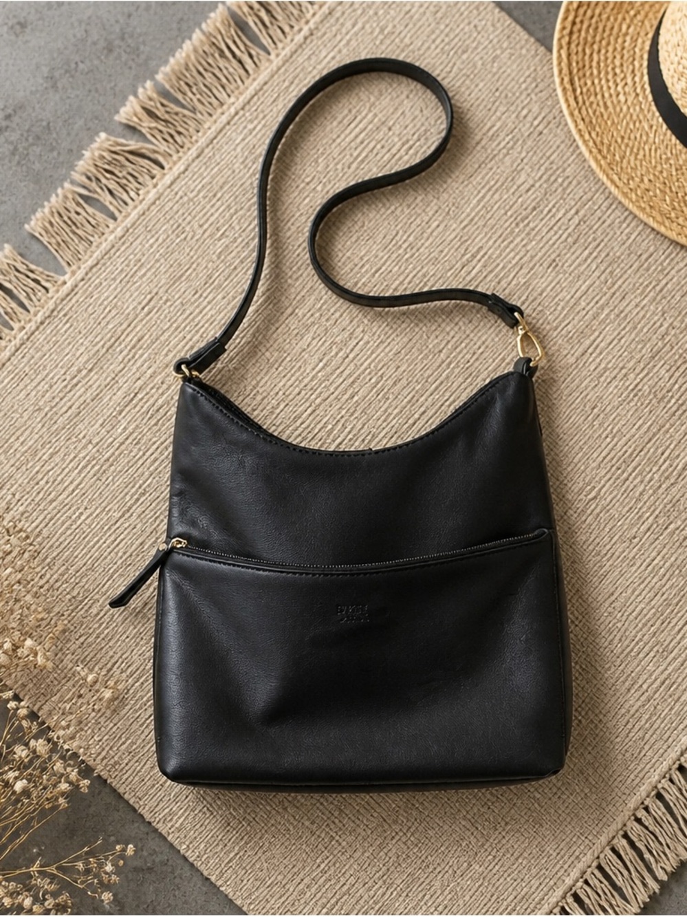 Roots Black Shoulder Bag with Gold Hardware